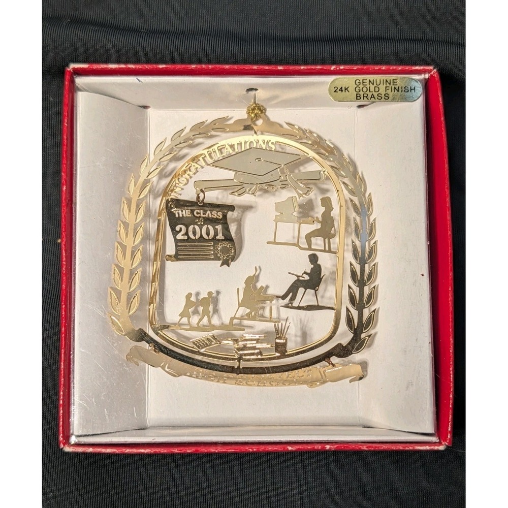 NIB 2001 Kent‎ Roosevelt High School Graduation 24K Gold Finish Brass Ornament
